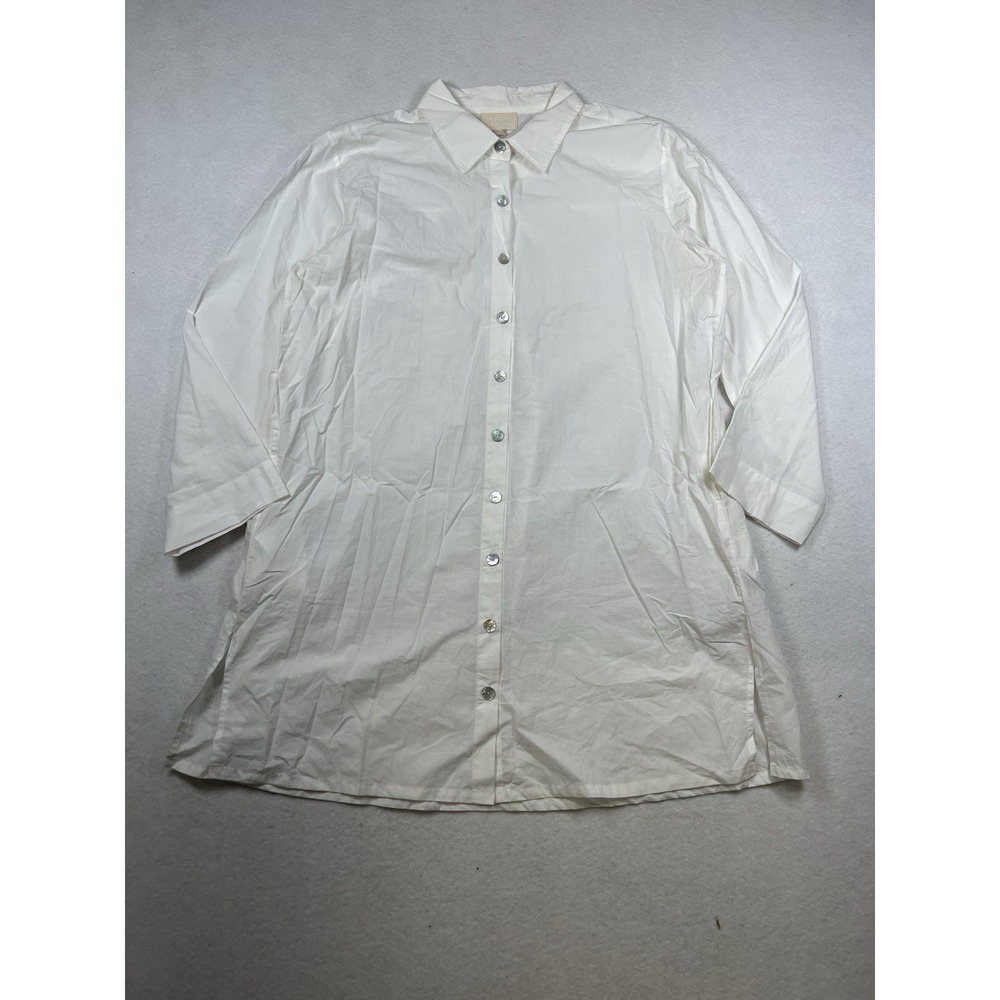 Honest Cotton White Button‎ Up Shirt Dress One Size EUC